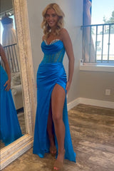 Elegant Royal Blue Mermaid Prom Dress in Sweetheart Satin with Beading