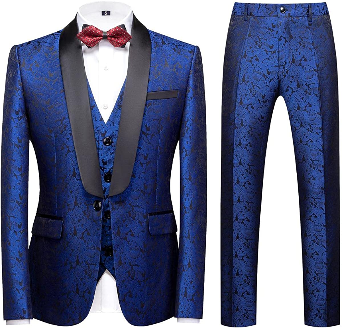 Elegant Royal Blue Three-Piece Jacquard Groom's Suit