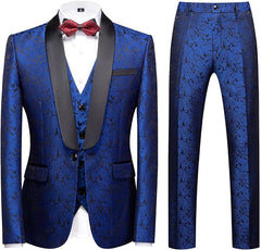 Elegant Royal Blue Three-Piece Jacquard Groom's Suit
