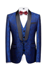 Elegant Royal Blue Three-Piece Jacquard Groom's Suit