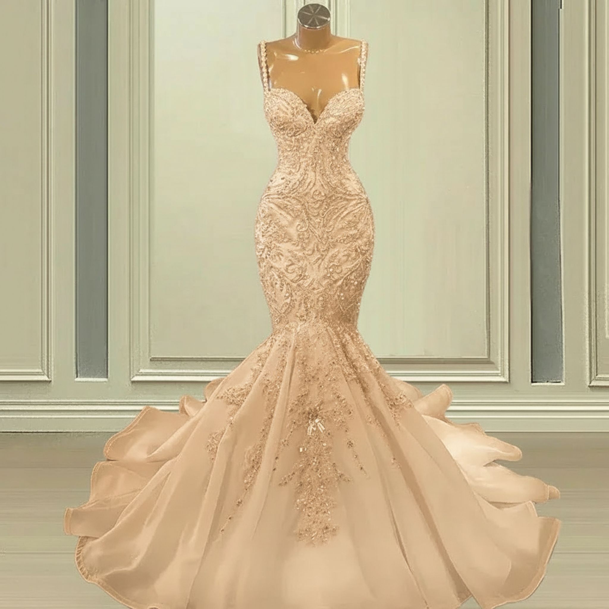 Elegant Sleeveless Sweetheart Lace Mermaid Wedding Dress