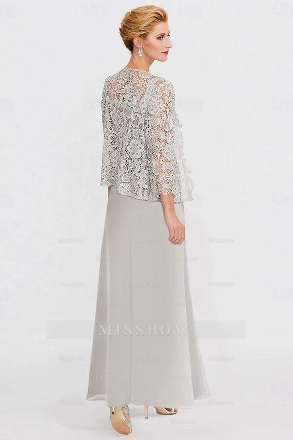 Elegant Spaghetti 3/4 Sleeves Lace Top Chiffon Mother of Bride Bridesmaid Dresses With Appliques Elegant Spaghetti 3/4 Sleeves Lace Top Chiffon Mother of Bride Bridesmaid Dresses With Appliques