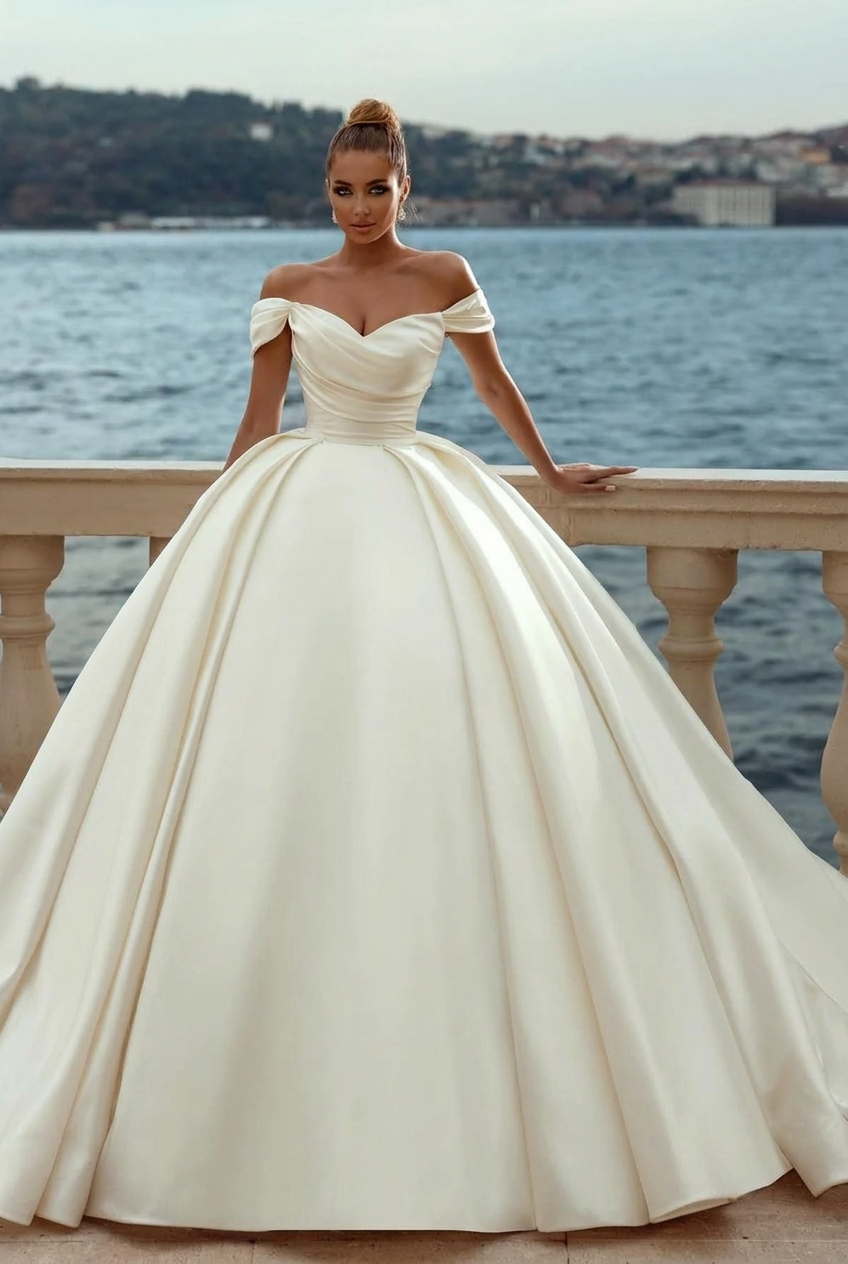 Ivory sweetheart satin A-line wedding dress