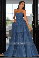 Elegant Sweetheart Strapless Formal Dress Long Sleeveless Layers Hot Pink