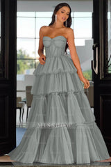Elegant Sweetheart Strapless Formal Dress Long Sleeveless Layers Hot Pink