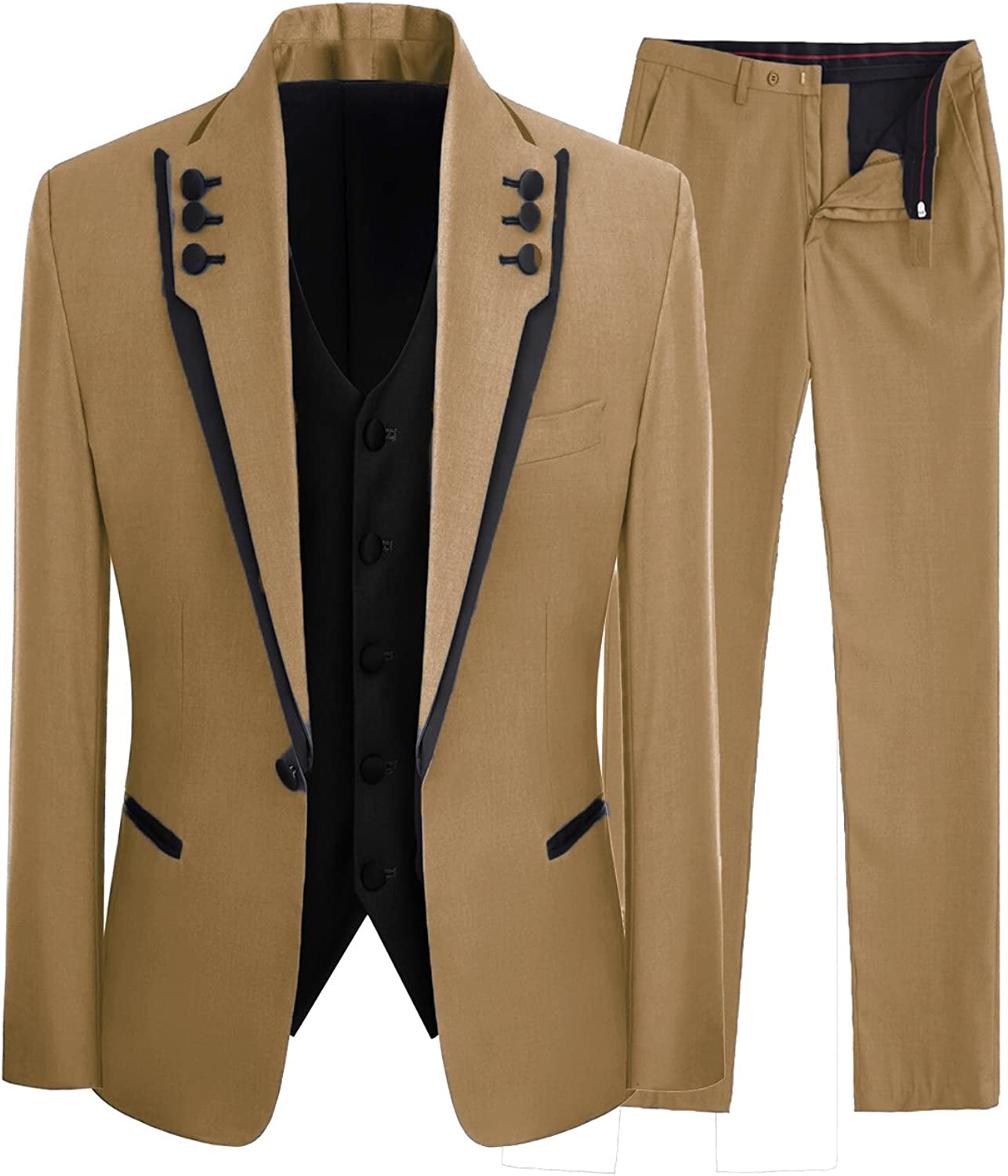 Elegant Tan Shawl Lapel Three Piece Men's Prom Attire
