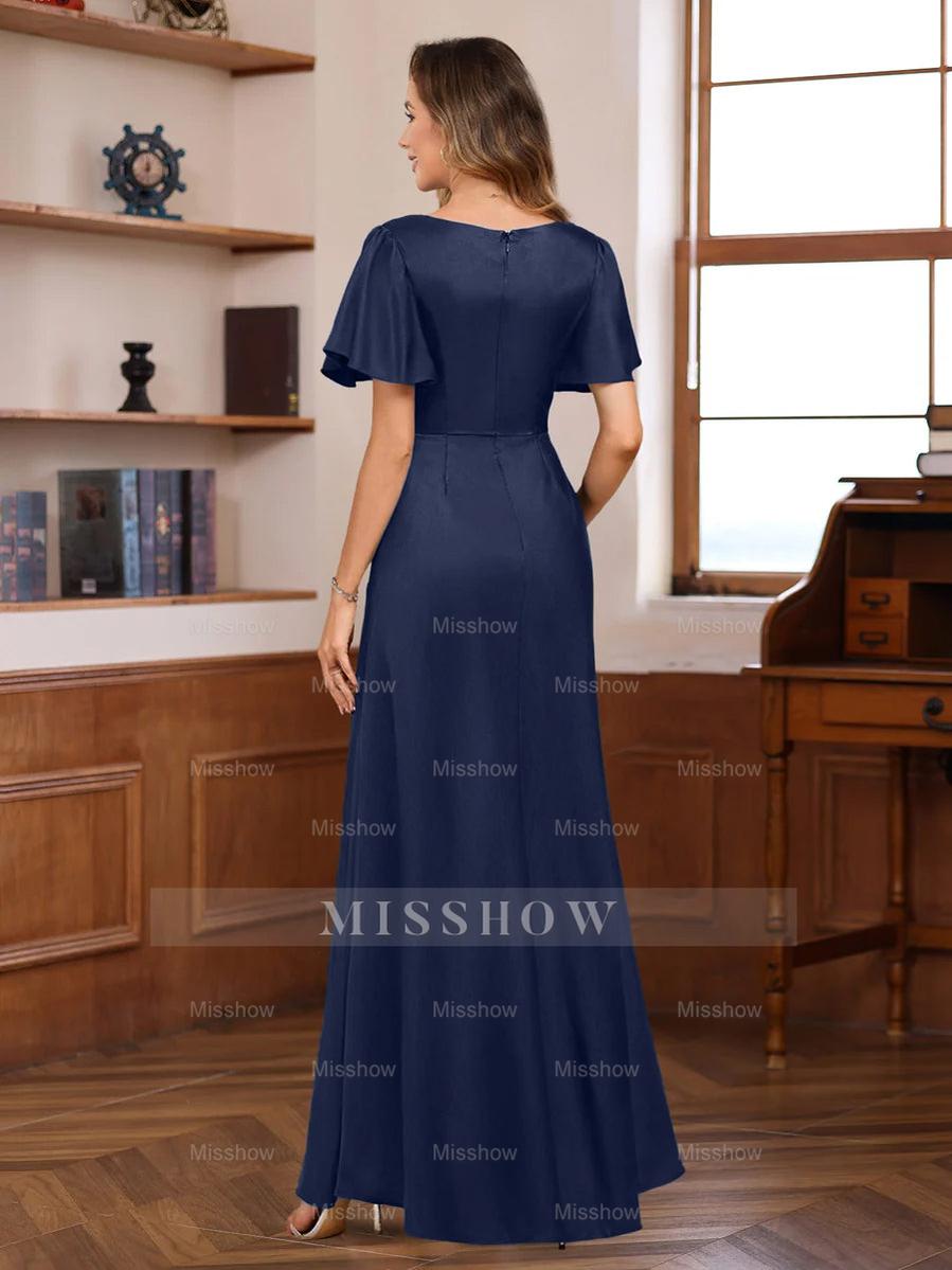 Elegant V-Neck A-Line Floor-Length Mother of the Bride Dress with Beadings and Sequins