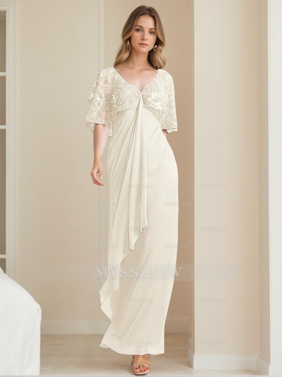 Elegant V-Neck A-Line Mother of the Bride Dress with Appliques Ankle-Length