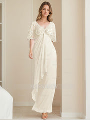 Elegant V-Neck A-Line Mother of the Bride Dress with Appliques Ankle-Length