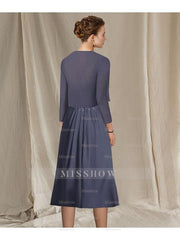 Elegant V-Neck A-Line Princess Tea-Length Dress for the Mother of the Bride