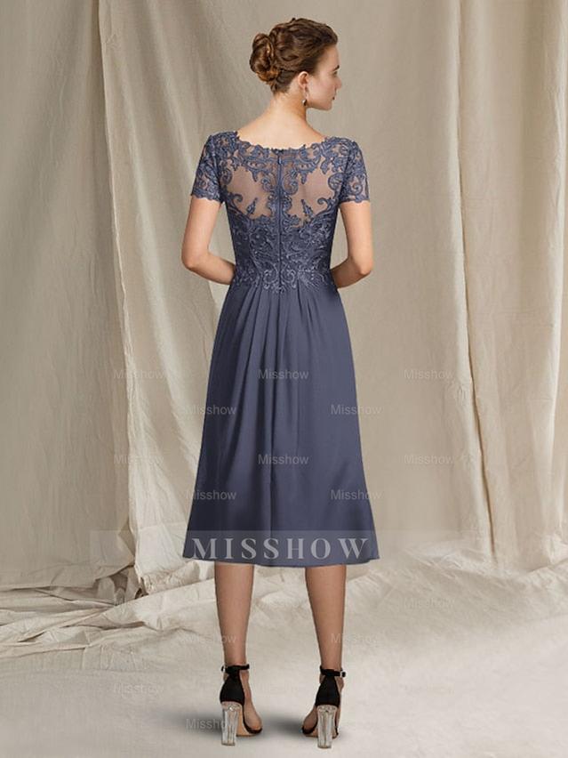 Elegant V-Neck A-Line Princess Tea-Length Dress for the Mother of the Bride