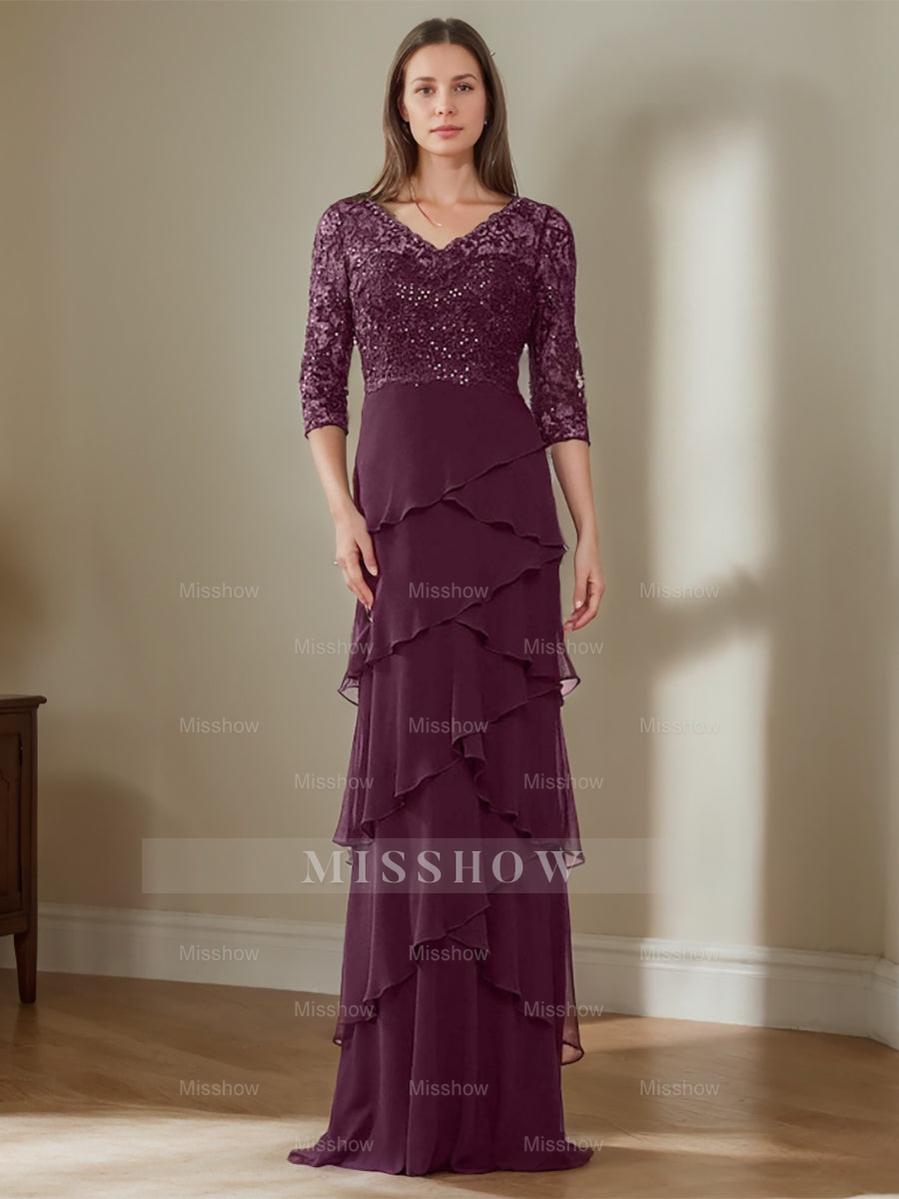 Elegant V-Neck Chiffon Sheath Dress for Mothers of the Bride & Groom with Ruffles and Appliques