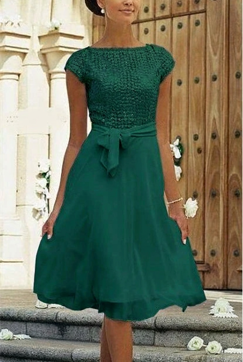 Dark green sweetheart chiffon a-line wedding dress