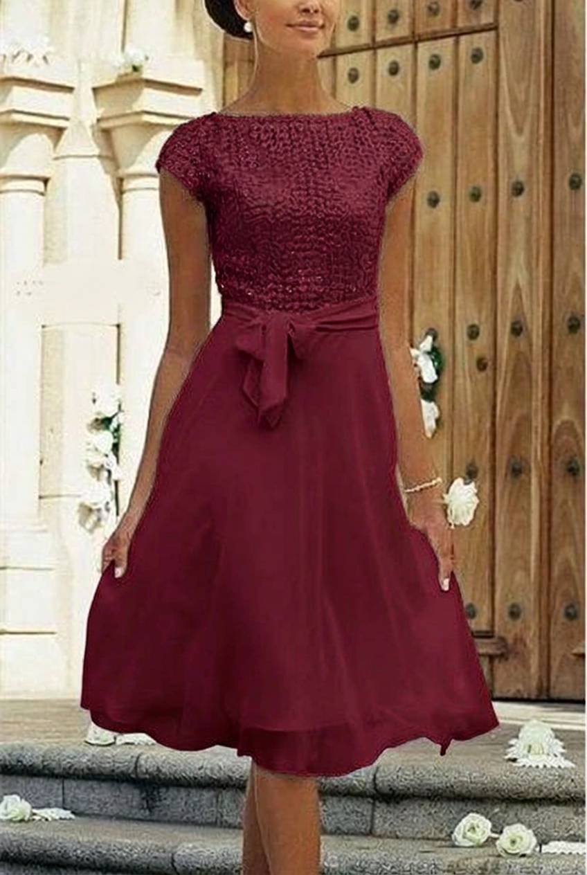 Burgundy sweetheart chiffon a-line wedding dress