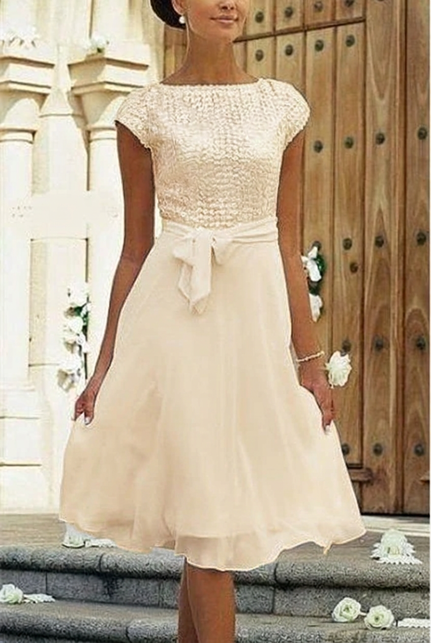 Champagne sweetheart chiffon a-line wedding dress