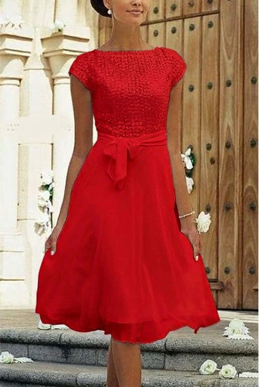 Red sweetheart chiffon a-line wedding dress