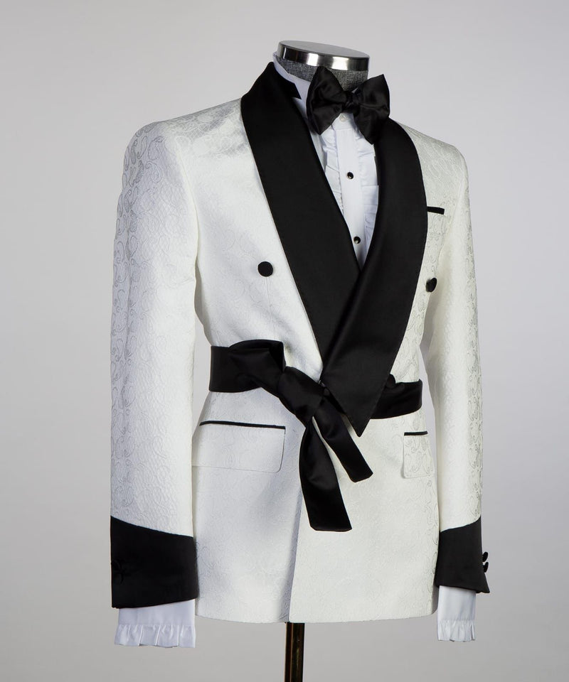 Elegant White Double-Breasted Shawl Lapel Jacquard Wedding Men’s Suit