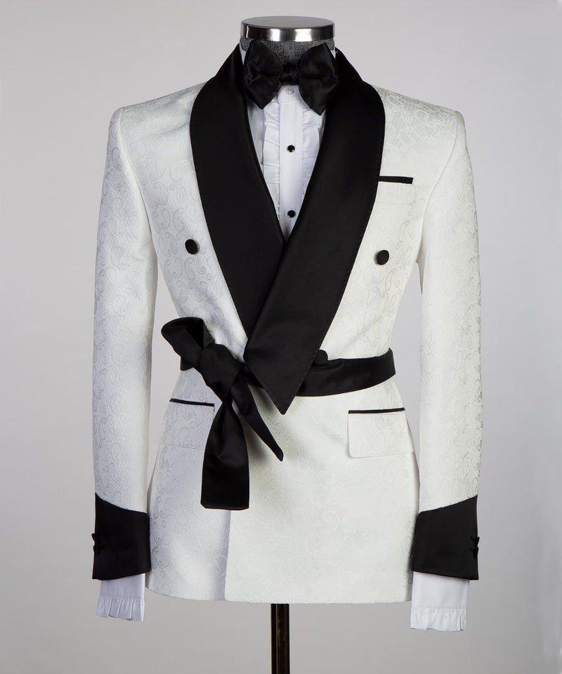 Elegant White Double-Breasted Shawl Lapel Jacquard Wedding Men’s Suit
