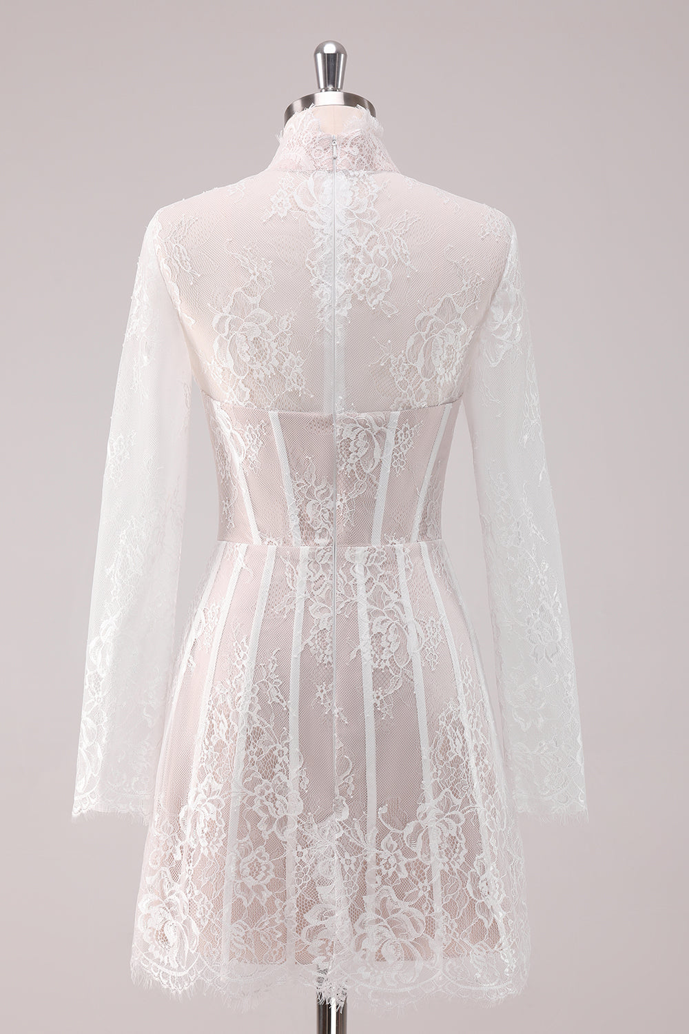 Elegant White Lace High Neck Corset Mini Homecoming Dress with Long Sleeves