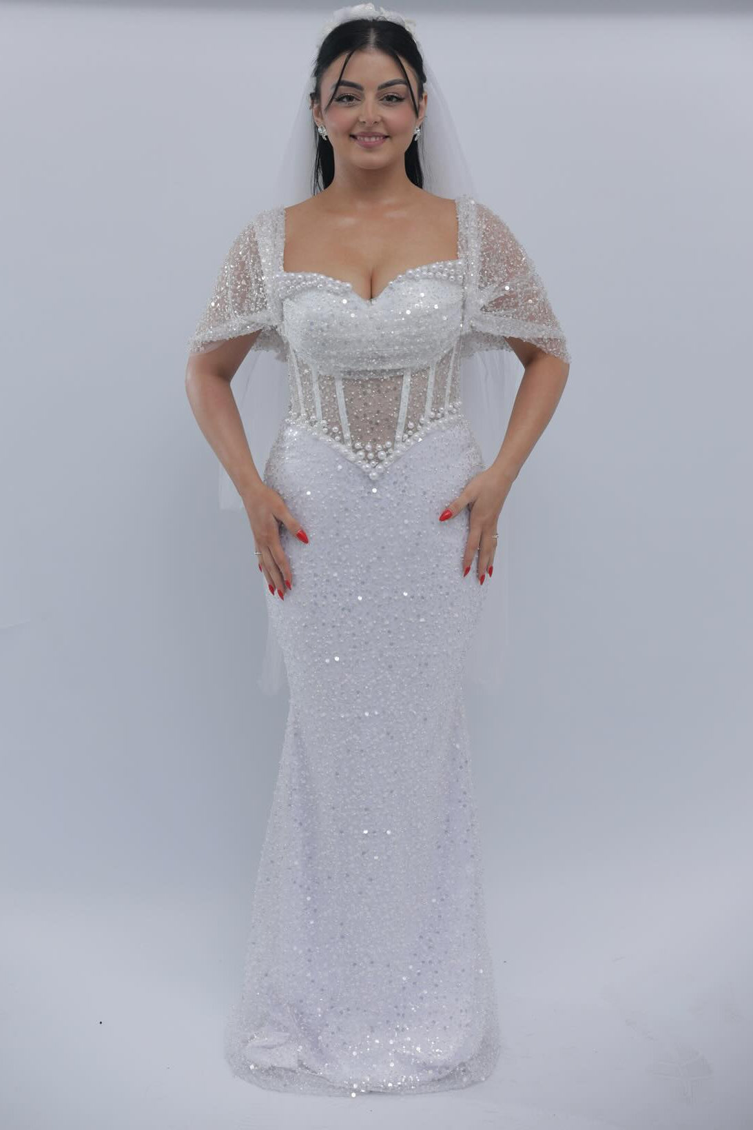 Elegant White Off-The-Shoulder Sleeveless Mermaid Wedding Dress with Sequins and Beadings
