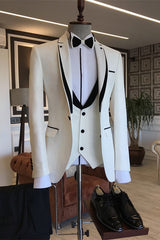 Elegant White Peaked Lapel Three-Piece Prom Suit