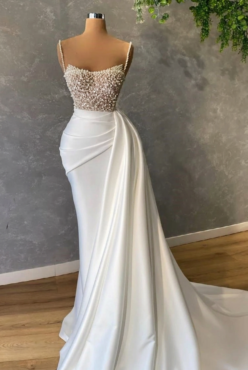 White square sequin mermaid wedding dress