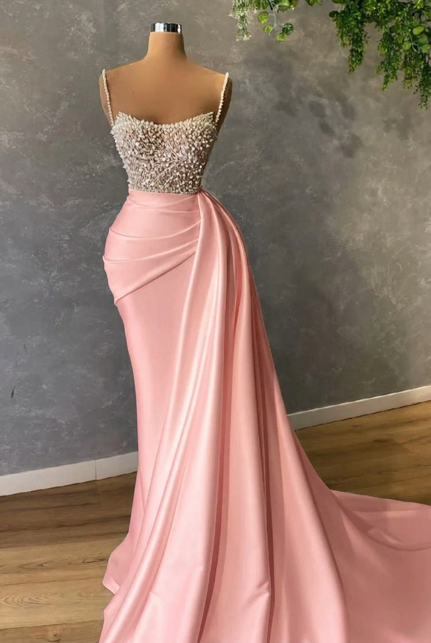 Blushing pink square sequin mermaid wedding dress