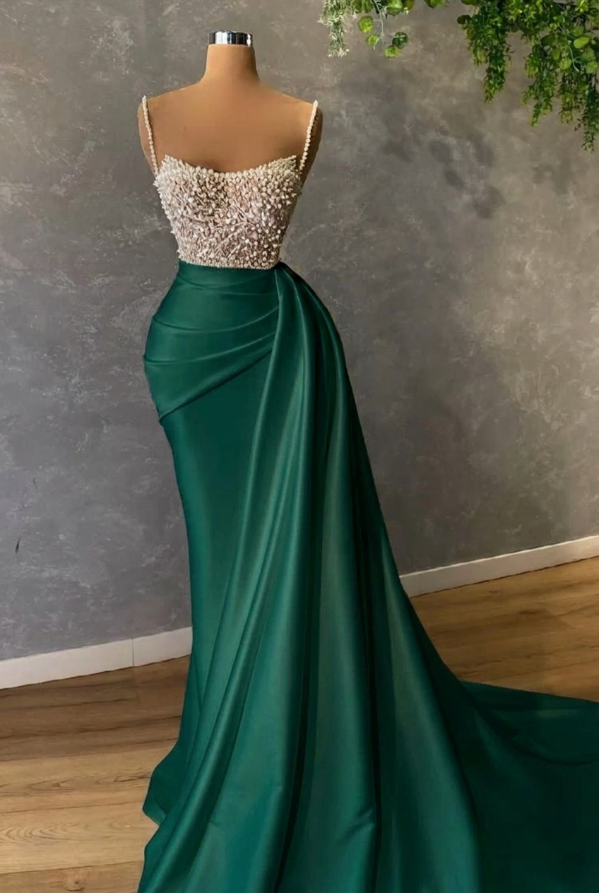Dark green square sequin mermaid wedding dress