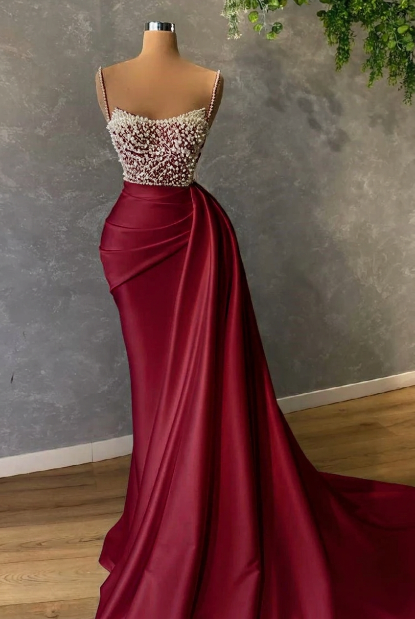Burgundy square sequin mermaid wedding dress