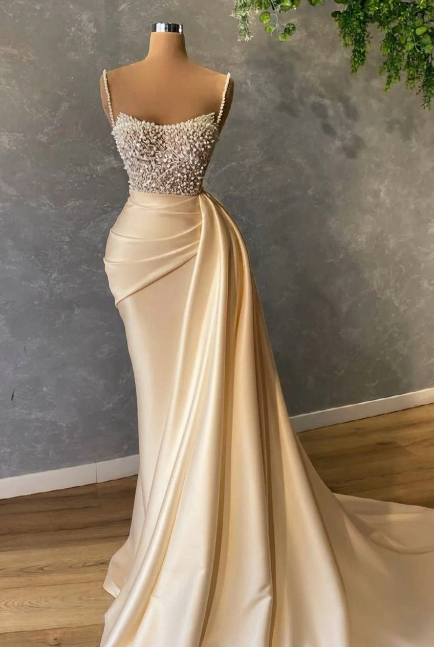 Champagne square sequin mermaid wedding dress