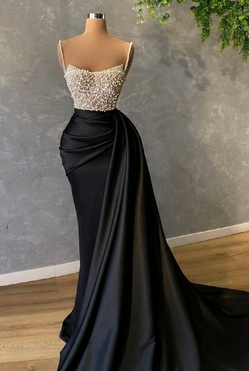 Black square sequin mermaid wedding dress