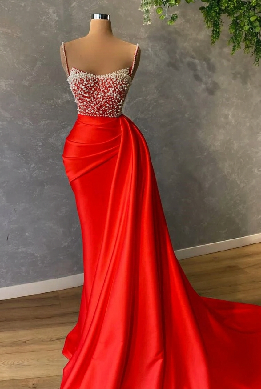 Red square sequin mermaid wedding dress