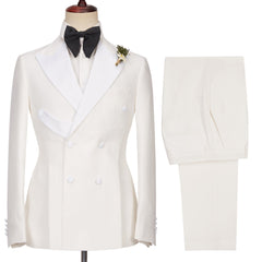 Elegant White Two-Piece Peaked Lapel Double Breasted Wedding Suit