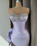 Elegant Column Sweetheart Beadings Ruffles Prom Dress with Split