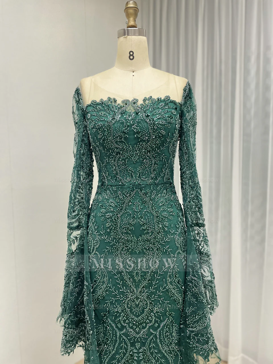 slim fit dress slacks Green Mermaid Long Sleeve Applique Dresses main image 1