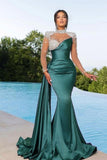 Emerald Green Sweetheart Sparkle Beaded Evening Dress with Train