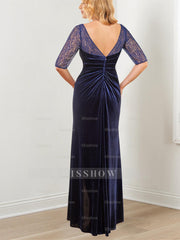 Evening Dresses with Half Sleeves in A-Line and Princess Lace Floor-Length