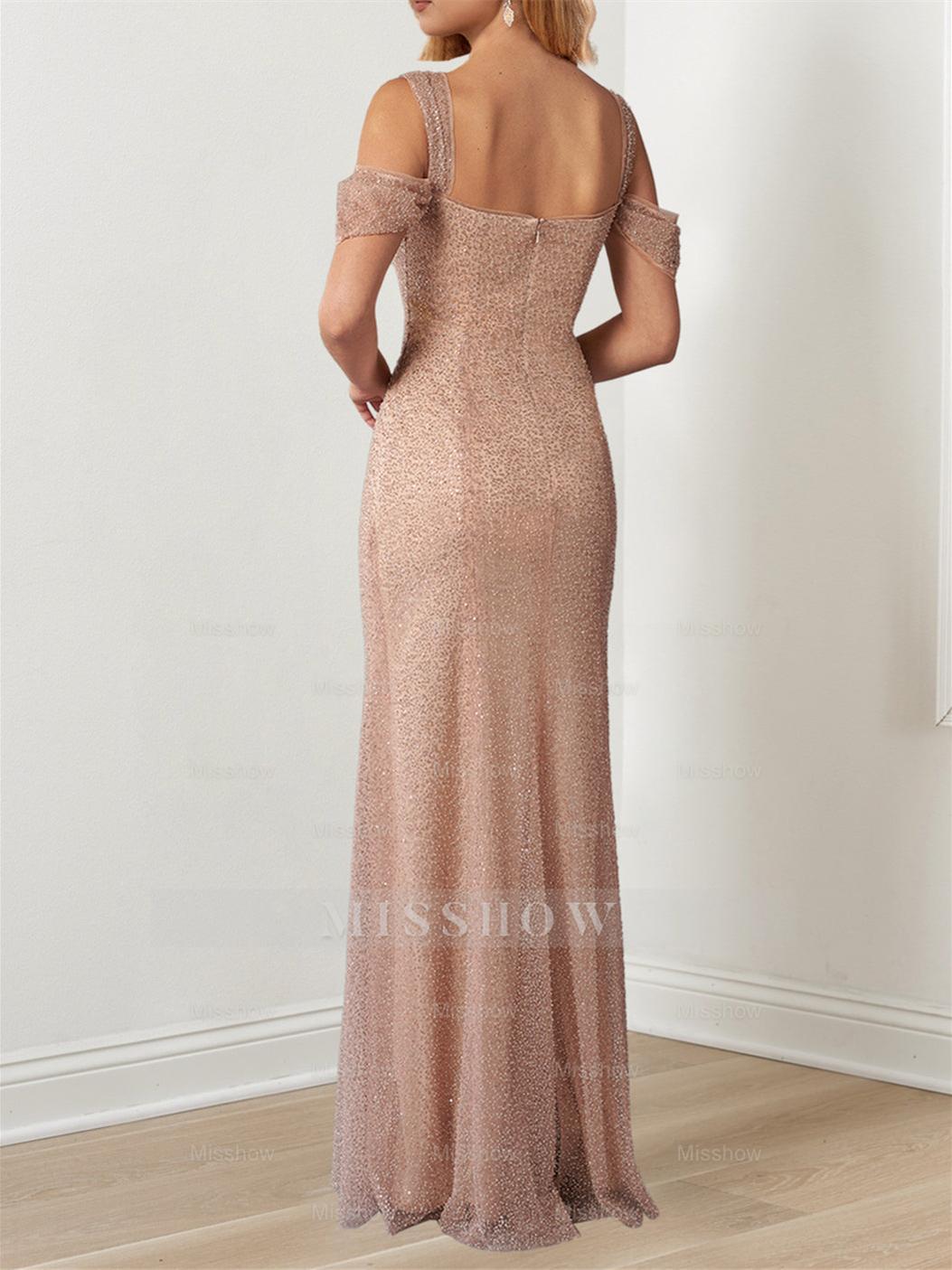 Evening Dresses with Off-the-Shoulder Draped Sleeves in A-Line/Princess Style