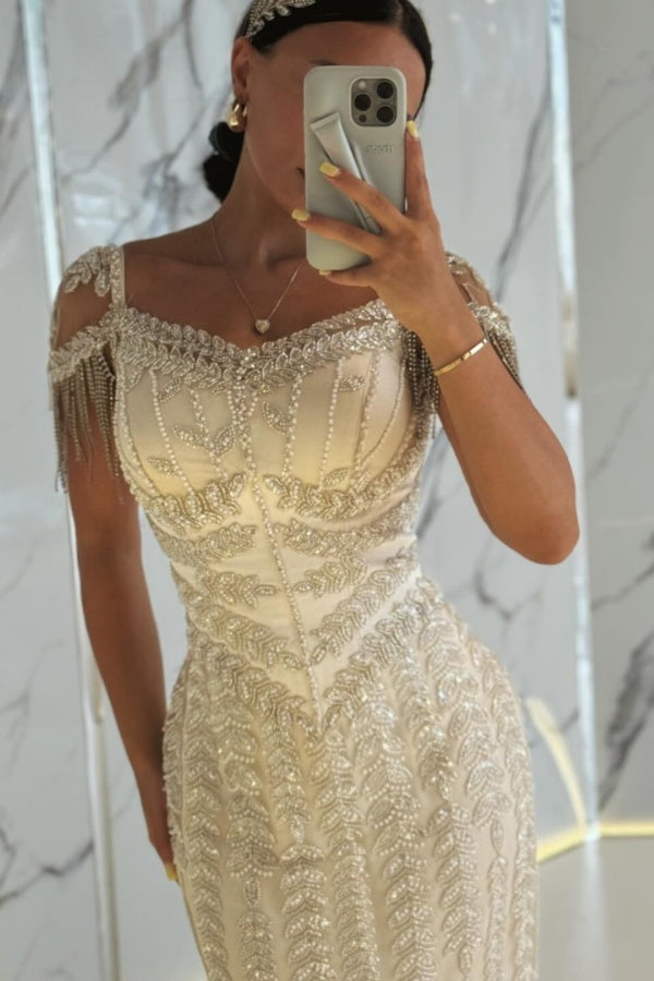 Exquisite Column Portrait Square Neck Floor-Length Evening Dresses with Slit