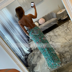 Exquisite Long Mint Mermaid Speghetti Straps V-neck Lace Prom Dress with Slit