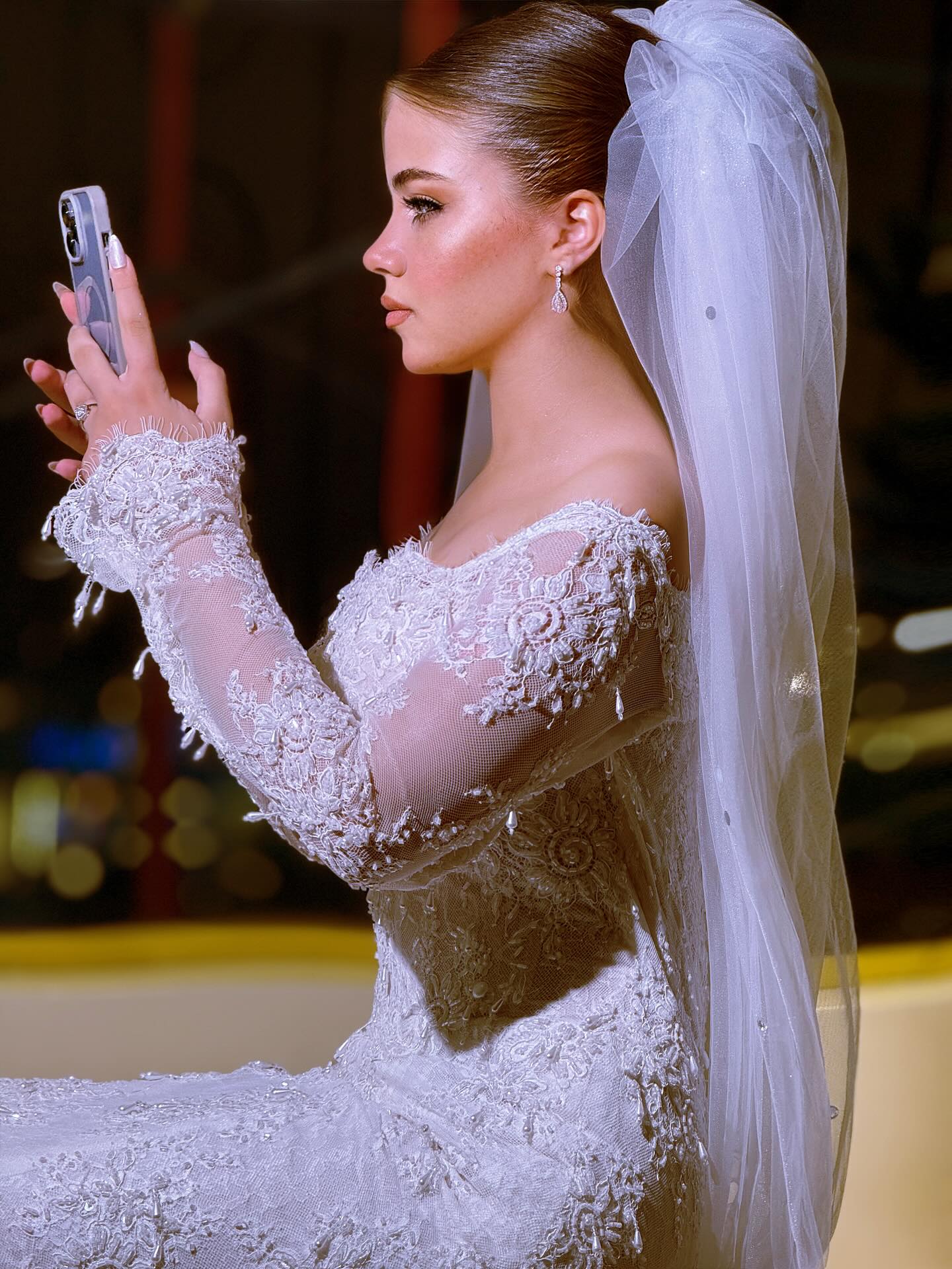 Exquisite Long White Mermaid Off-the-shoulder Beaded Lace Wedding Dress with Detachable Train