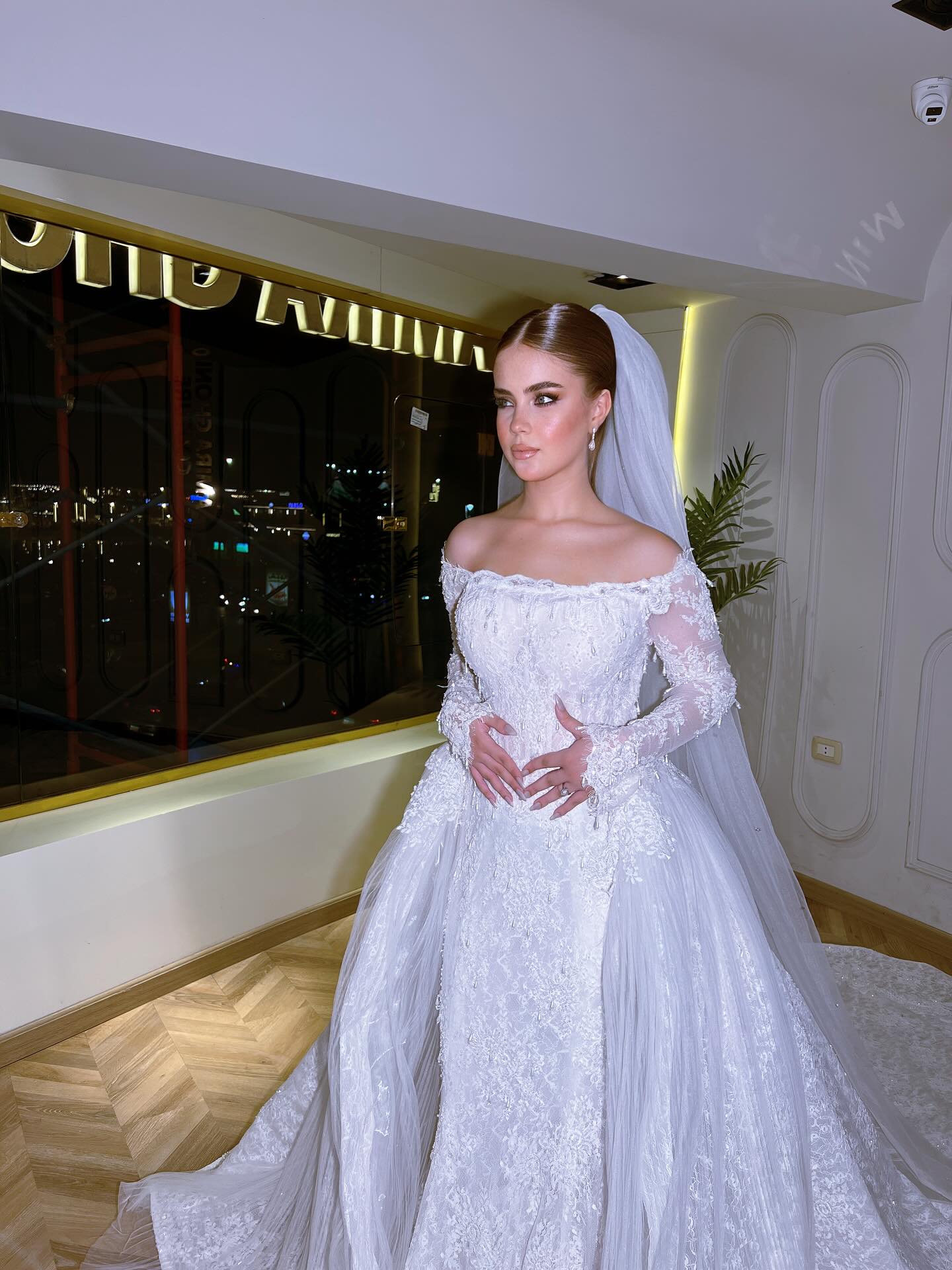 Exquisite Long White Mermaid Off-the-shoulder Beaded Lace Wedding Dress with Detachable Train