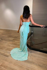 Exquisited Blue Sequins Sweetheart Sleeveless Mermaid Formal Dress with Split