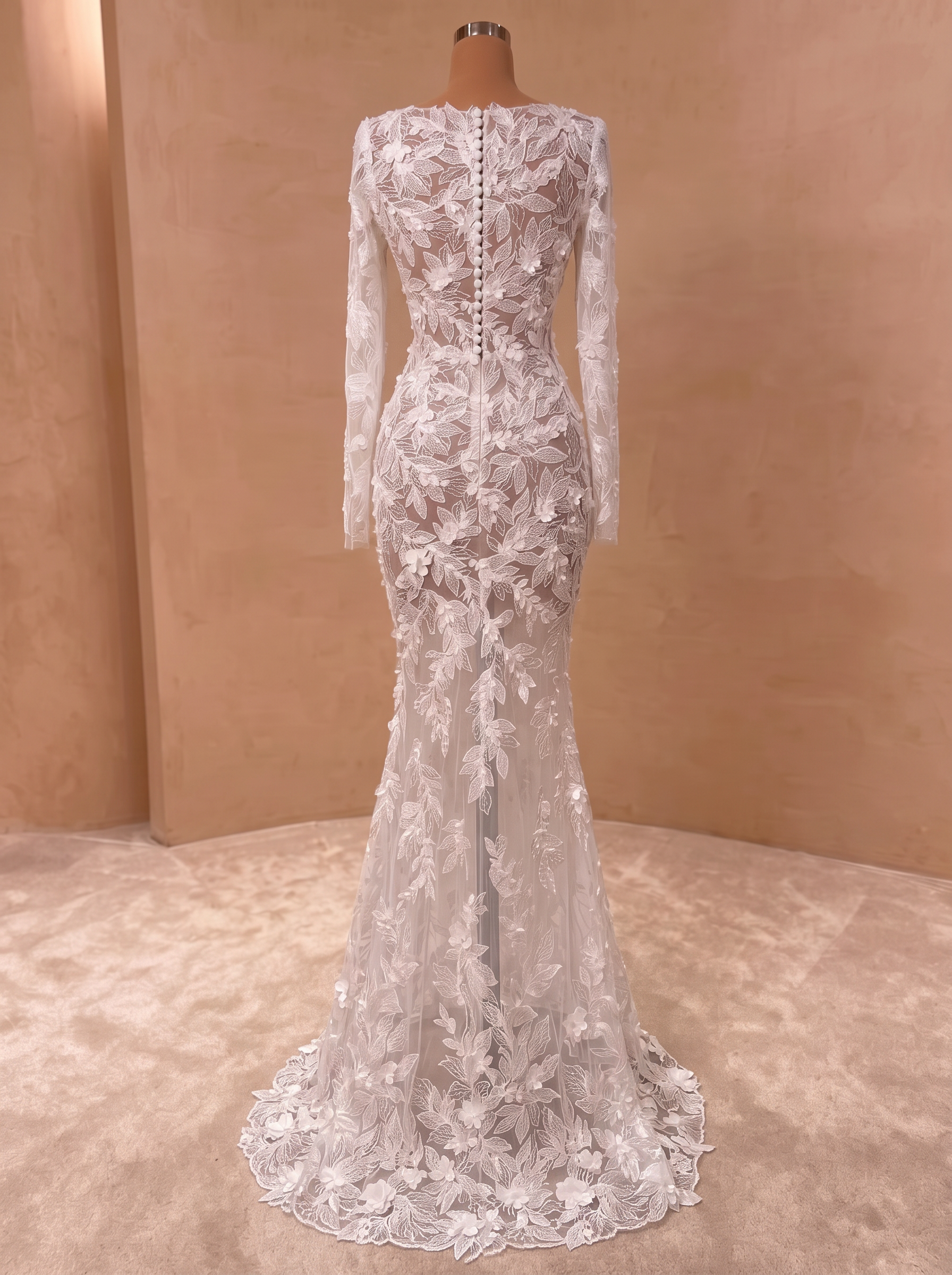 ivory v-neck applique A-line wedding dress