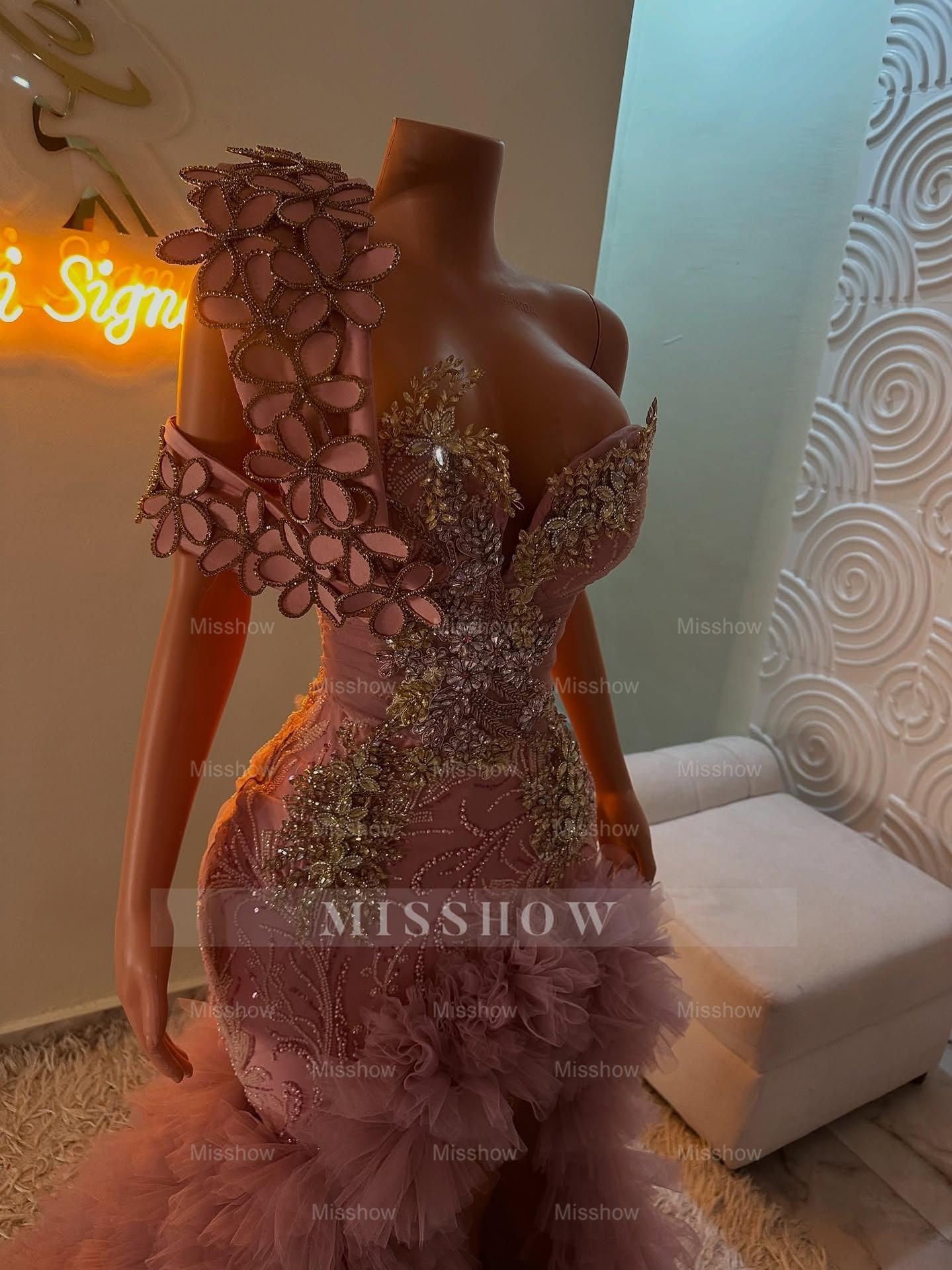 Dusty rose one shoulder split-front mermaid prom dress