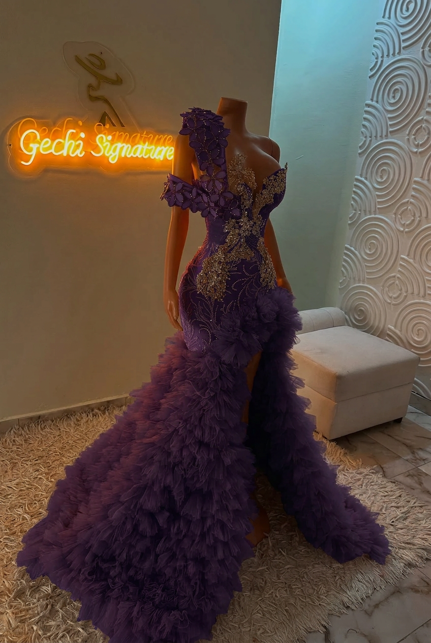 Regency one shoulder split-front mermaid prom dress