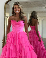 Eye-Catching Fuchsia A-Line Sweetheart Sleeveless Prom Dress with Front Split