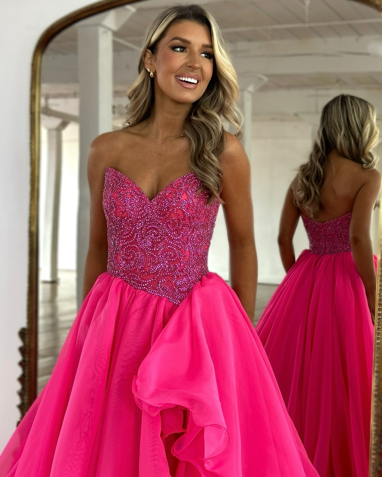 Eye-Catching Fuchsia A-Line Sweetheart Sleeveless Prom dress with Beadings