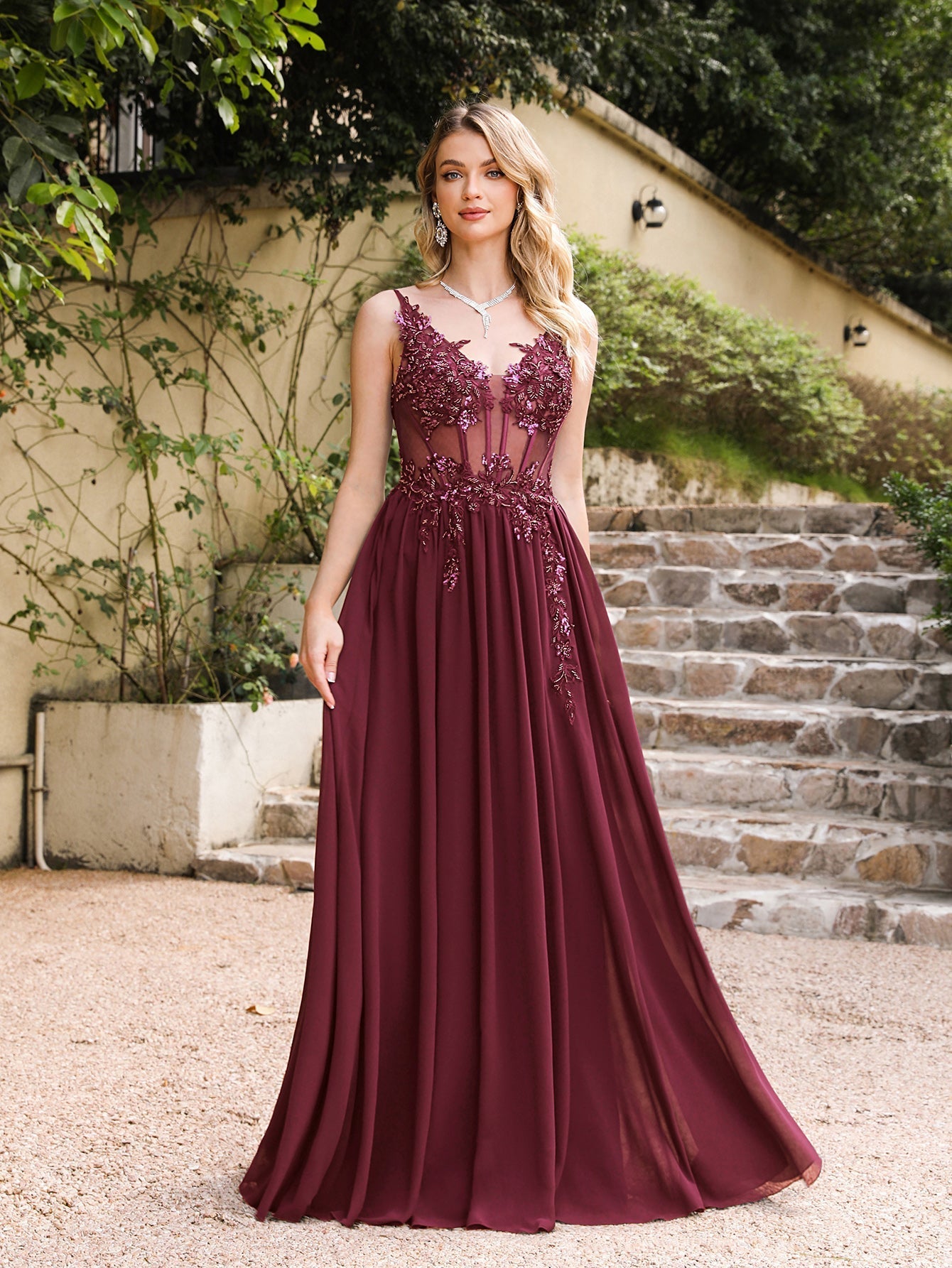 Fabulous A-line Spaghetti Straps Pleated Chiffon Floor Length Dress with Appliques Dark Navy / XL Fabulous A-line Spaghetti Straps Pleated Chiffon Floor Length Dress with Appliques Dark Navy / XL