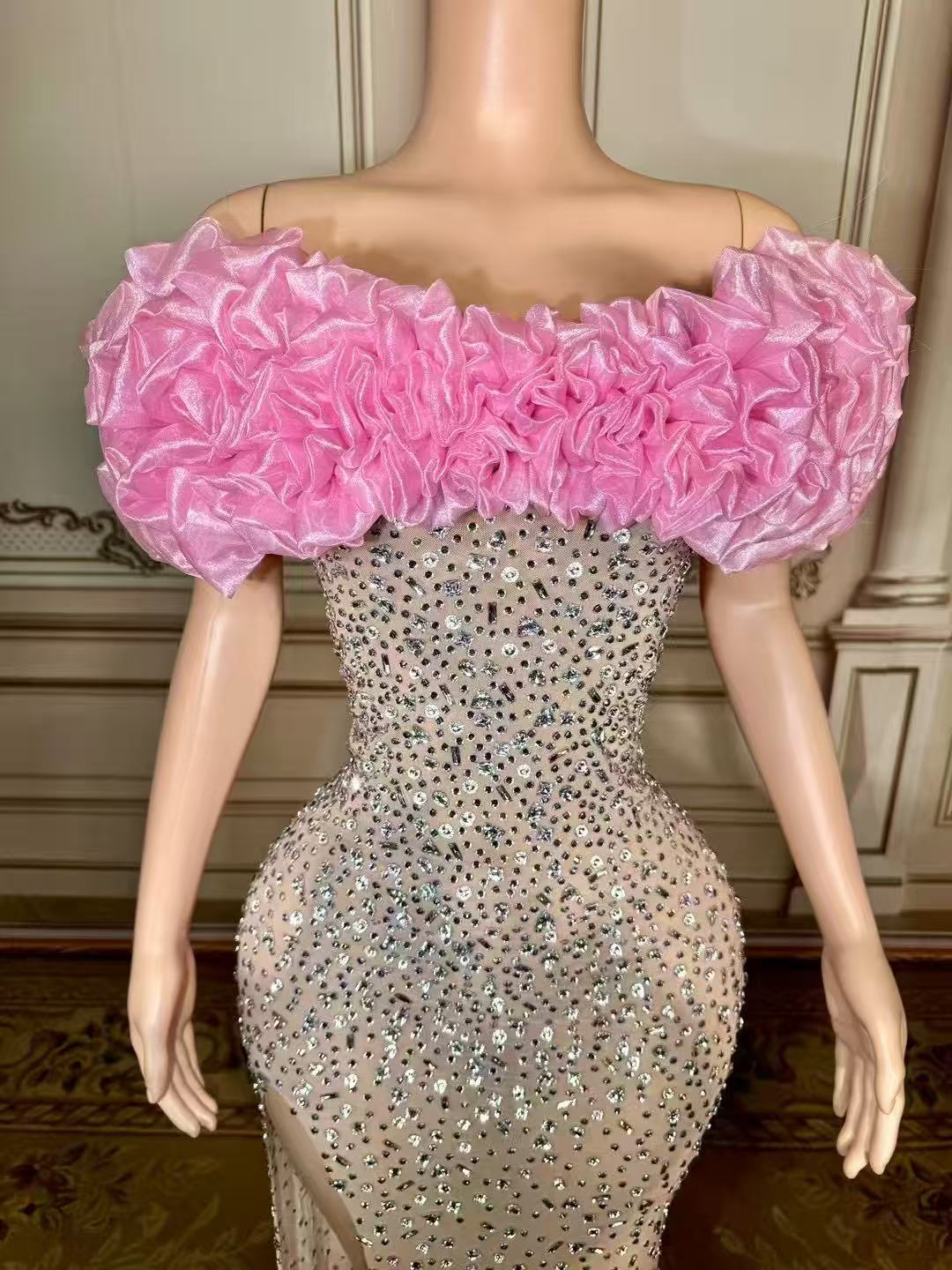 Fabulous Mermaid Strapless Off-The-Shoulder 3D Flowers Beaded Sleeveless Tulle Long Evening Dresses With Slit